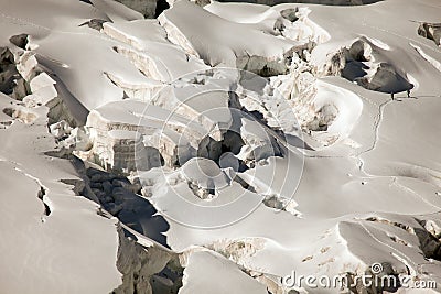 Deep glacier crevasses on Mont Blanc, Italian side Stock Photo