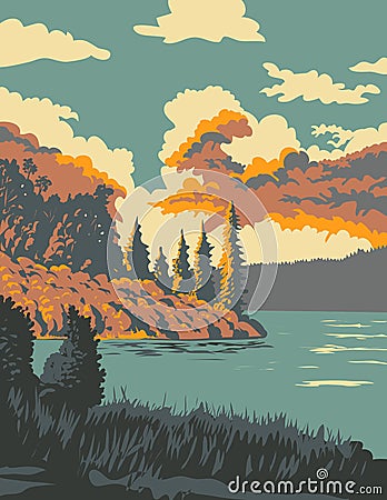 Deep Lake in Riding Mountain National Park Manitoba Canada WPA Poster Art Vector Illustration