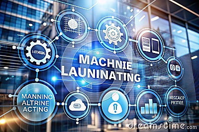 Deep Learning and AI Algorithms in Business: Revolutionizing Automation and Modern Technology Cartoon Illustration