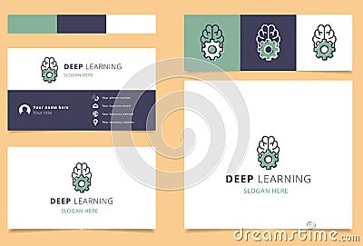 Deep learning logo design with editable slogan. Branding book and business card template. Vector Illustration