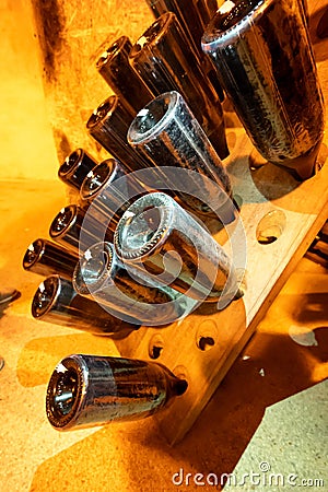 Deep and long undergrounds caves for making champagne sparkling wine from chardonnay and pinor noir grapes in Reims, Champagne, Editorial Stock Photo