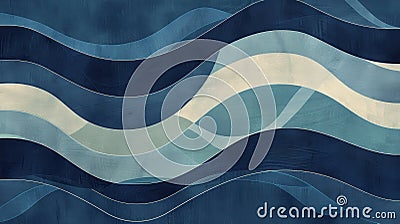 Deep navy lines intersecting with soft pastel waves creating a sense of depth and tranquility. Stock Photo