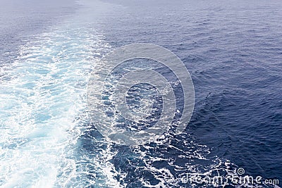 Boat Wave ocean trace on blue sea fresh water background Stock Photo