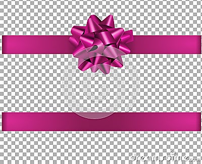 Deep pink bow and ribbon for valentine, christmas, birthday decorations Vector Illustration