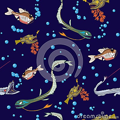 Deep-sea fishes seamless Vector Illustration