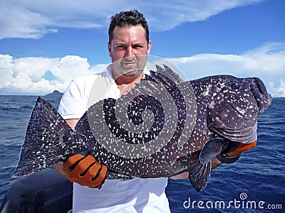 Deep sea fishing. grouper fish Stock Photo