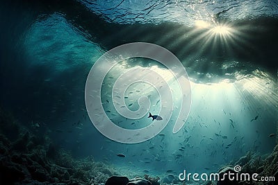 deep sea or under the deep water horizon sun rays light AI Generated Stock Photo