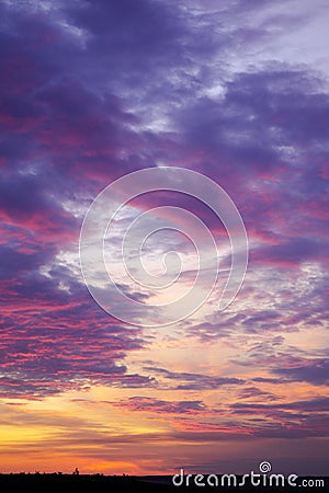 Deep sky above horizon. Bright sunset with clouds Stock Photo