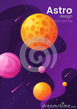 Deep space futuristic cartoon background, cover, brochure templa Vector Illustration