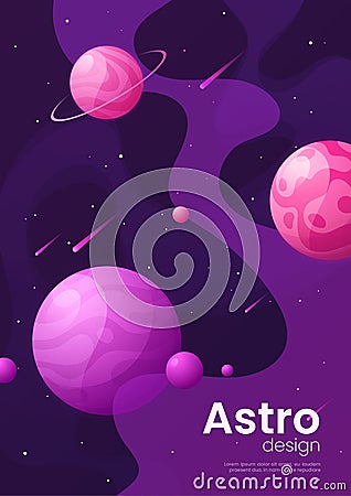 Deep space futuristic cartoon background, cover, brochure templa Vector Illustration