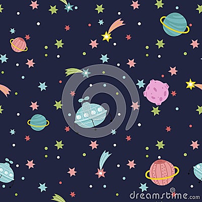 Deep Space Seamless Pattern Vector Illustration Vector Illustration