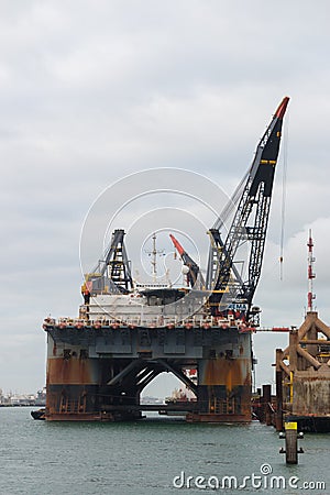 Deep water heavy lift crane barge near Rotterdam harbour Editorial Stock Photo