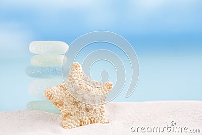 Deepwater rare starfish with sea glass ocean Stock Photo