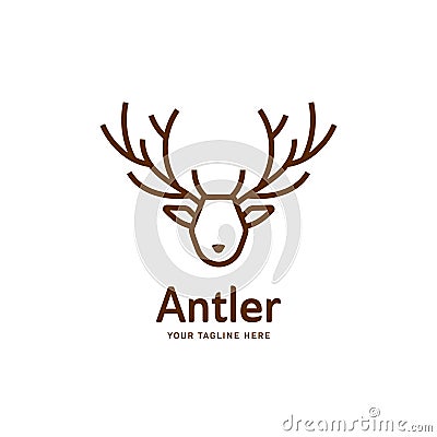 Deer antler logo icon template outline monoline style Vector Illustration