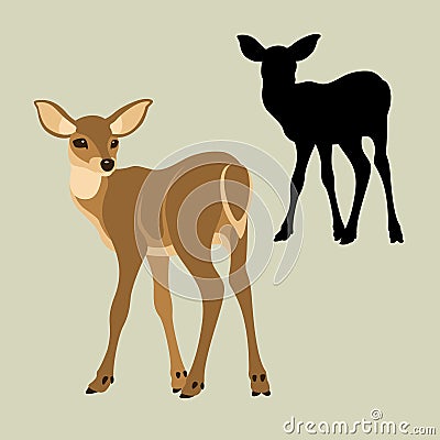 Deer baby vector illustration style Flat side silhouette Vector Illustration