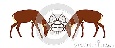 Deer battle illustration isolated on white background. Red deer fighting for female. Struggle in forest. Cartoon Illustration