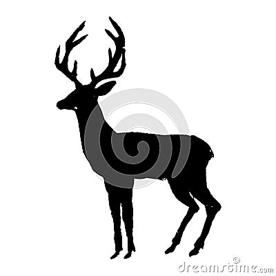 Deer. Black cut silhouette on a white background. Hand drawn design elements. Vector illustration. Cartoon Illustration