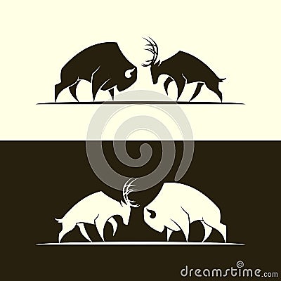 Deer and buffalo bull cut out silhouette Vector Illustration