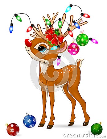 Deer with Christmas decorations. Deer and Christmas decorations Vector Illustration