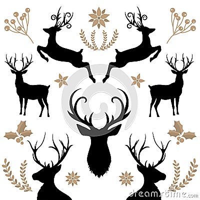 Deer Collection christmas elements card isolated background Vector Illustration