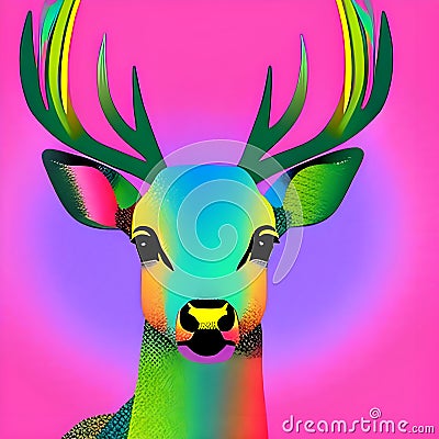 Deer Colorful Portrait In Detail Isolated On Bright Background - illustration Cartoon Illustration