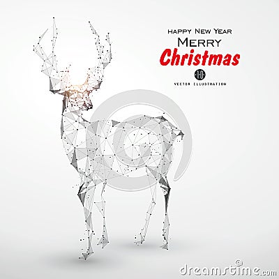 Deer composed of point, line, surface. can be used as the cover of a Christmas greeting card. Vector Illustration