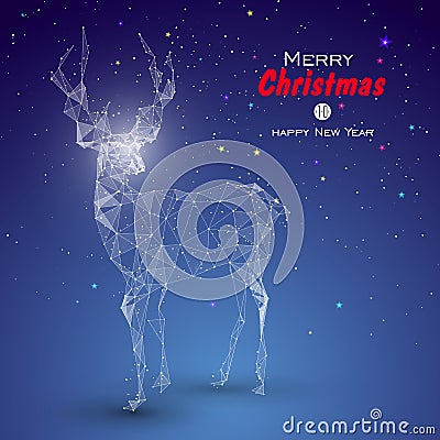 Deer composed of point, line, surface. can be used as the cover of a Christmas greeting card. Vector Illustration