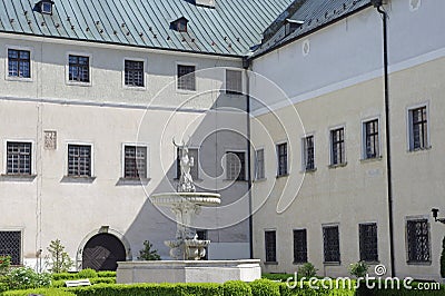 The deer in the courtyard of castle Cerveny Kamen, Slovakia Stock Photo