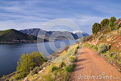 Deer Creek Reservoir Dam Trailhead hiking trail Panoramic Landscape views by Heber, Wasatch Front Rocky Mountains. Utah, United S Stock Photo