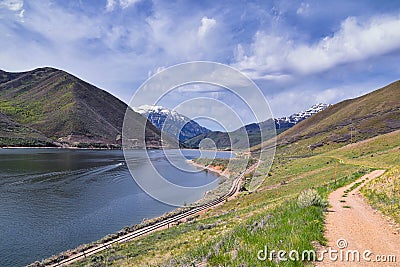 Deer Creek Reservoir Dam Trailhead hiking trail Panoramic Landscape views by Heber, Wasatch Front Rocky Mountains. Utah, United S Stock Photo