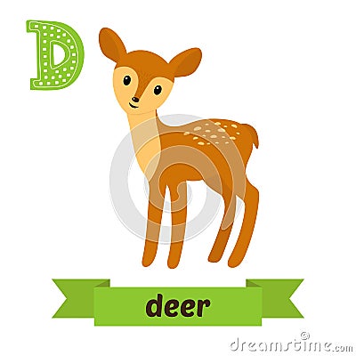 Deer. D letter. Cute children animal alphabet in vector. Funny c Vector Illustration