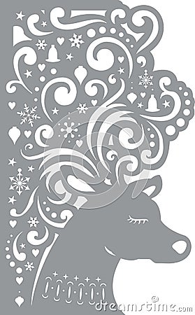 Deer. Decorative Card. Laser cutting template Vector Illustration