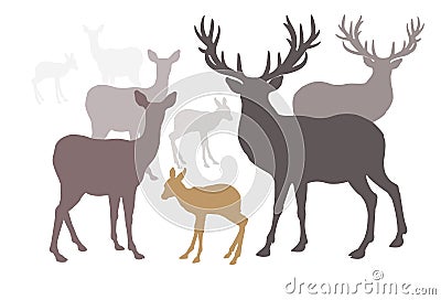 Deer family set collection silhouette style Cartoon Illustration