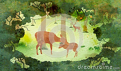 Deer family Cartoon Illustration