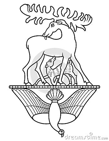 Deer with Fawn and Dove. Printable Coloring page for kids Vector Illustration