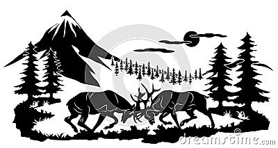 Deer fighting Cartoon Illustration