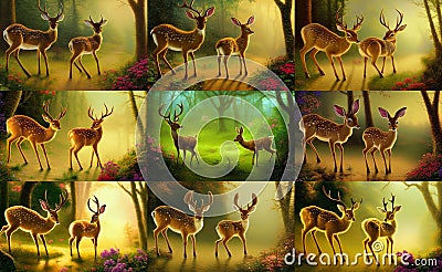 Deer in the forest, in the wild. A small baby of a deer. Illustration for advertising, cartoons, games, print media. My collection Stock Photo