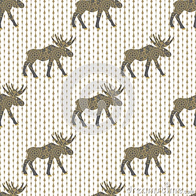 Deer gold christmas vector seamless pattern with Vector Illustration