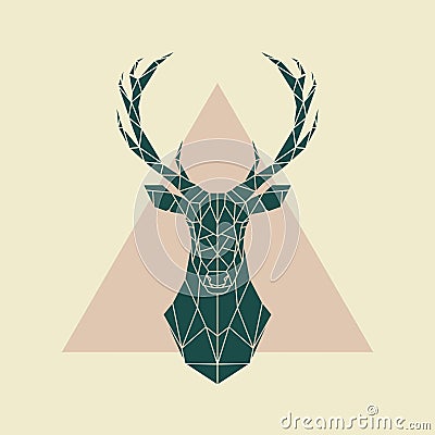 Deer green geometric sign. Vector Illustration