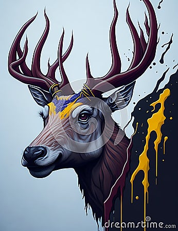 Deer head illustration of the essence of nature's beauty, depicting the regal presence of this majestic creature Cartoon Illustration