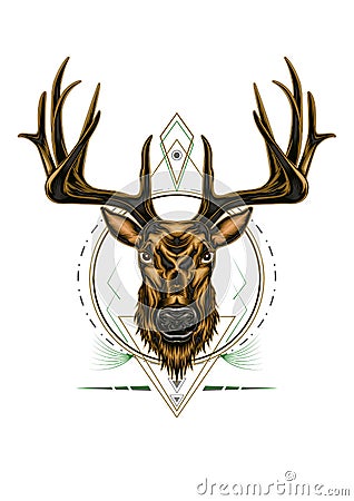 Deer head illustration with ornament design Cartoon Illustration