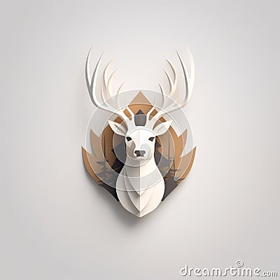 Minimalist Deer Head Logo With Leafy Background Cartoon Illustration