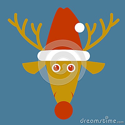 Deer head in santa hat vector Flat Vector Illustration