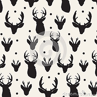 Deer head silhouette seamless pattern . Vector seamless pattern. Stock Photo