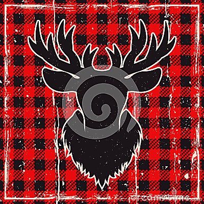 Deer head silhouette on checkered plaid vector Vector Illustration