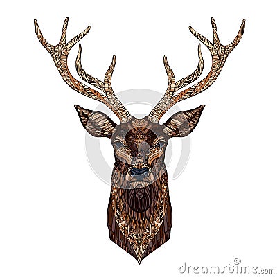 Deer head stylized in zentangle style. Vector Illustration