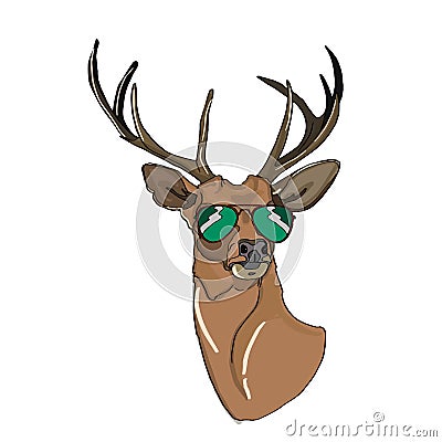 Deer head and sunglasses and thinking balloon illustration cartoon drawing coloring Vector Illustration