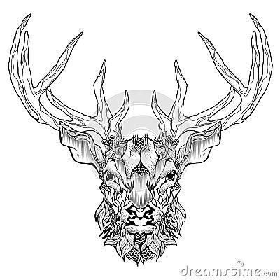 Deer head tattoo. psychedelic, zentangle style Vector Illustration