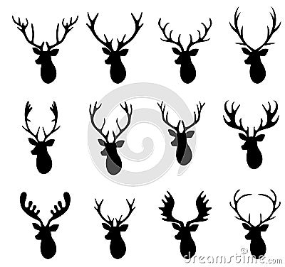 Deer Hunter Heads set. Vector Illustration
