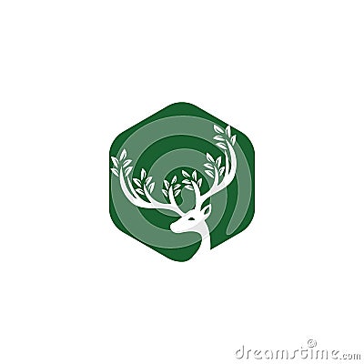 Deer leaf antlers logo design. Vector Illustration